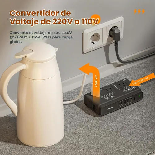Vista 4 de TESSAN - Convertidor de voltaje de viaje de 220 V a 110 V, color negro