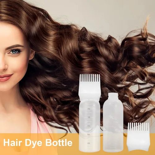 Vista 7 de ONLYFU 4 botellas aplicadoras de peine de raíz, botellas de tinte para el cabello de 6 onzas con peine y cepillo de aceite de plástico