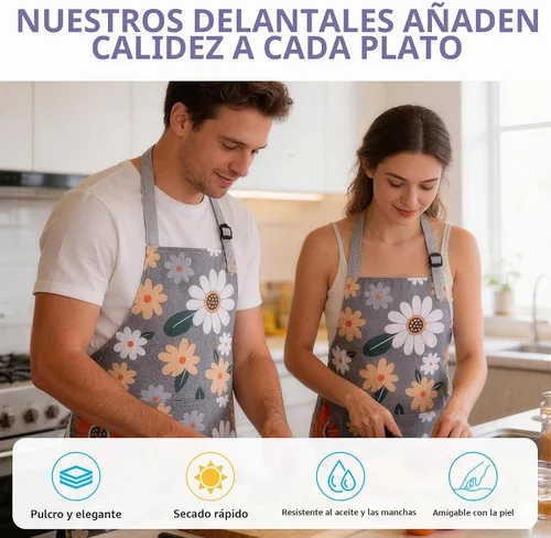 Vista 5 de 3 Pack Floral Apron for Women with Pockets, Adjustable Aprons for Women for Kitchen Cooking