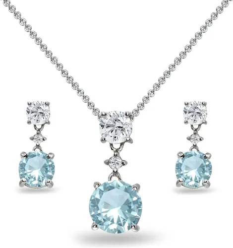 Vista 18 de B. BRILLIANT Plata esterlina genuina, creada o simulada con piedra preciosa y topacio blanco redondo, juego de collar y aretes colgantes de 3