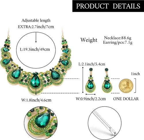 Vista 6 de BriLove Conjunto de collar y aretes colgantes para mujer, diseño de lágrima de cristal