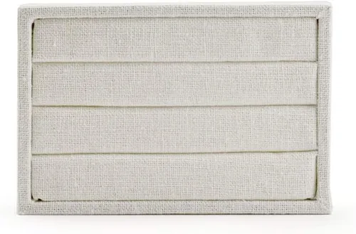 Vista 6 de Oirlv - 3 ranuras para anillos de lino bandejas de exhibición para joyas blanco cremoso rectangular
