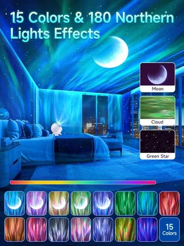 Vista 3 de One Fire Proyector de luces del norte, proyector de galaxia para dormitorio Más de 300 modos de iluminación, 15 ruido blanco y Bluetooth, control