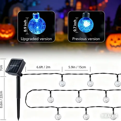 Vista 2 de Tira de luces de 20 LED, decoraciones de globo de cristal, luces solares extra brillantes para exteriores con 8 modos de iluminación, impermeables