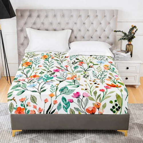 Vista 14 de YIYEA Sábana Bajera con Flores, Sábana Bajera de Bolsillo Profundo de Microfibra Cepillada Doble Premium Tamaño Individual, Sábana Bajera Inferior