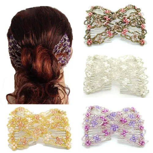 Vista 6 de LOVEF Magic Easy Peine para el cabello con cuentas elásticas con perlas de color dulce perla en colores surtidos y diseños, 10
