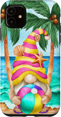 Vista 8 de iPhone 16 Funny Hawaiian Summer Gnome Under Palm Tree For Beach Surfer Case