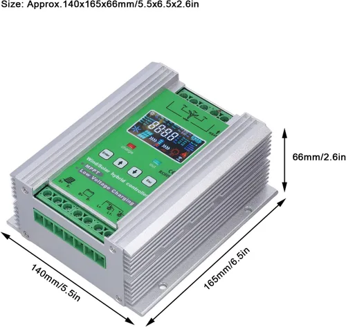 Vista 6 de Controlador solar de viento MPPT de 2000 W para viento de 0 a 1000 W con sistema de panel solar de 0-1000 W, controlador MPPT Boost con función