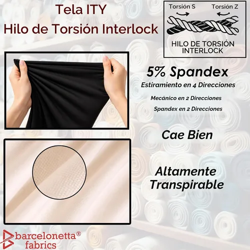 Vista 4 de ITY - Tela de jersey Tejido de elastano, elástico en 2 direcciones, 95% poliéster, 5% elastano, antiarrugas, transpirable, 60 pulgadas de ancho