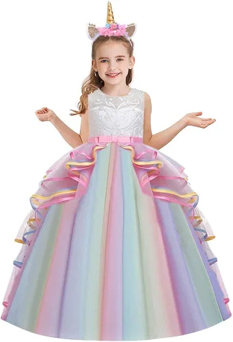 Vista 2 de MYRISAM Unicorn Costume Princess Birthday Bowknot Long Tulle Fancy Dress Pageant Christmas Party Halloween Carnival Outfits