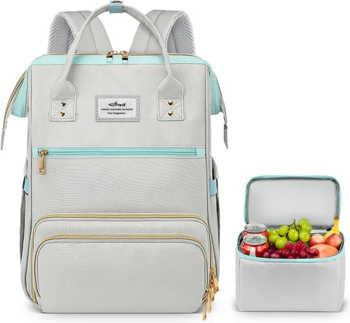 Vista 8 de ETRONIK Mochila de almuerzo para mujer, mochila para laptop de 15.6 pulgadas con puerto USB, mochila de trabajo para profesores y enfermeras