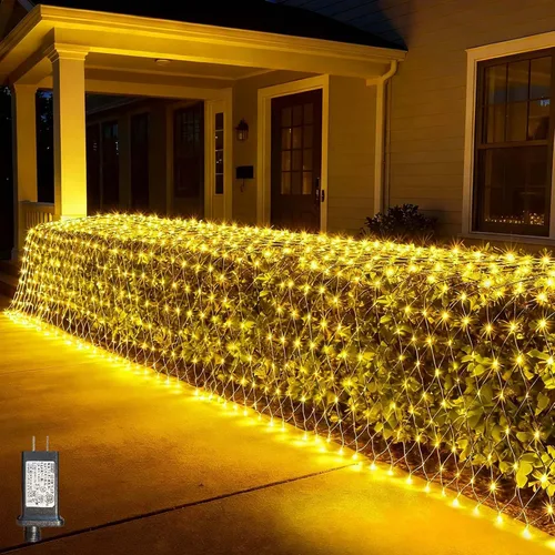 Vista 22 de LitHome Luces de red de Navidad de 14.8 x 5 pies, 300 luces LED de red blanca cálida, 8 modos de conexión, malla gigante impermeable de Navidad