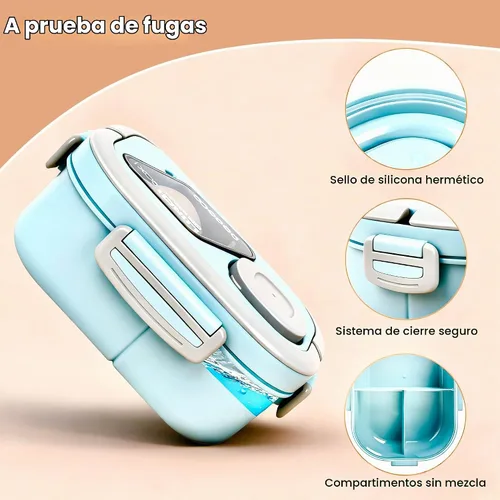 Vista 2 de PEDECO - Caja Bento azul con bolsa, apilable de 2 niveles con utensilios y caja de salsa