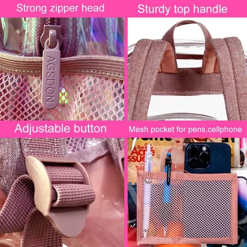 Vista 6 de Mochila transparente resistente para libros, mochila escolar traslúcida