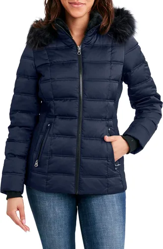 Vista 4 de Nautica Chaqueta acolchada de peso medio con capucha y ribete de piel sintética para mujer Negro