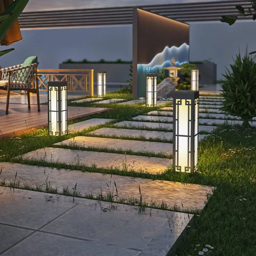 Vista 7 de Luces de poste al aire libre, luz eléctrica enchufable para césped, impermeable, luz de jardín al aire libre, luz LED simple de acero inoxidable