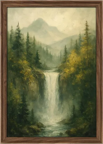 Vista 29 de MUDECOR Lienzo enmarcado prémium para pared, pinos nevados en bosque de invierno, ilustraciones modernas, arte contemporáneo, escénico, divertido