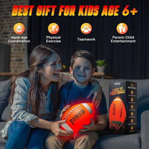 Vista 6 de Funvip Balón de fútbol, pelota recargable que brilla en la oscuridad para niños, tamaño 6, fútbol iluminado, ideas de regalo de Pascua, regalos