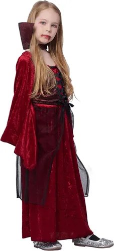 Vista 11 de IKALI - Disfraz elegante de vampiro para niña, vestido de princesa para Halloween