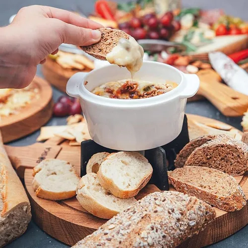 Vista 3 de Juego de fondue de cerámica, fondue de chocolate, fondue de queso o fondue de mantequilla, olla de fusión de porcelana ligera de té premium