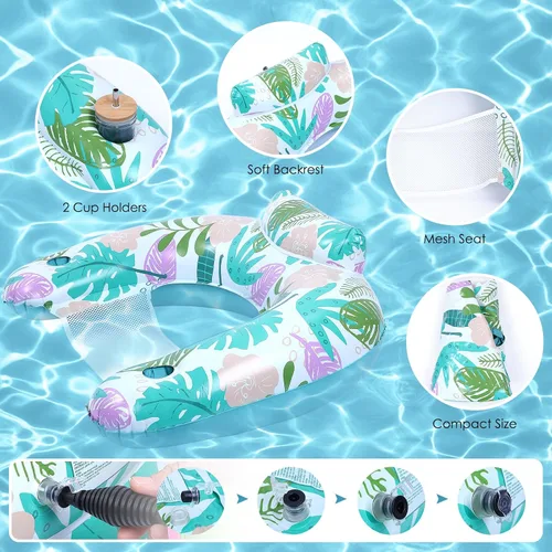Vista 4 de Paquete de 2 flotadores de piscina para adultos, silla flotante inflable para piscina con soporte para tazas, hamaca, juguetes, inflable