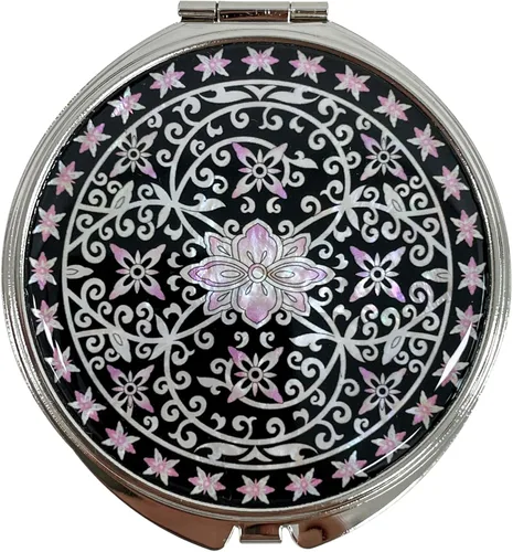 Vista 13 de Espejo de doble aumento compacto para maquillaje portátil, estilo cosmético, plegable, de bolsillo, diseño único de madreperla (flor de almendra)