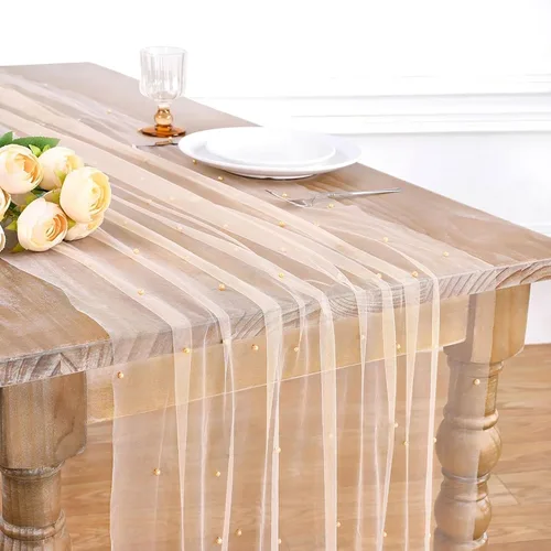 Vista 26 de LuoluoHouse Camino de Mesa de Perla para Centros de Mesa de Boda: Camino de Mesa de Perla de 10 pies, Decoración de Mesa de 29x120 Pulgadas de Tul