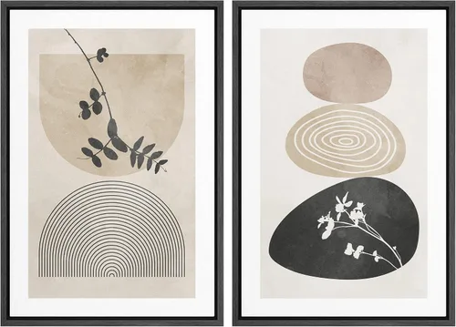 Vista 145 de SIGNWIN Lienzo enmarcado para pared, ilustraciones abstractas texturizadas en tonos beige terrosos, arte moderno, decorativo, contemporáneo