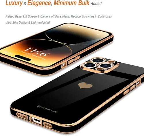 Vista 4 de Teageo Funda para iPhone 14 Pro Max para Mujeres y Niñas Lindo Corazón de Amor Lujoso Chapado Suave Brillante Cubierta Trasera Elevada Protección
