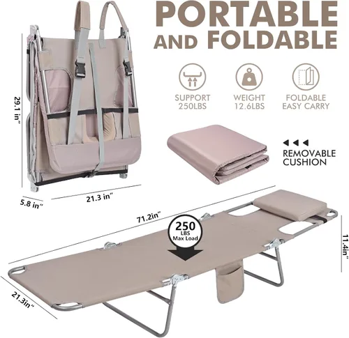 Vista 2 de Mochila cómoda 3 en 1 para mujer, silla de bronceado para playa, con cojín, agujero para la cara, más suave, acolchada, ajustable, lavable, silla