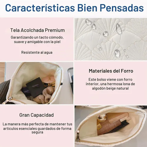 Vista 3 de RSRSLEII Bolsa de maquillaje acolchada de conchas de algodón, bolsa de aseo 01Blanco