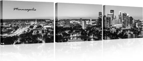 Vista 37 de TUMOVO 3 piezas de arte de pared en lienzo con diseño de horizonte de Atlanta, arte de pared panorámico de paisaje urbano en blanco y negro