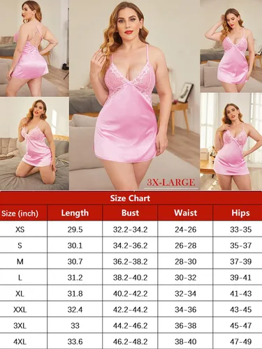 Vista 6 de Avidlove - Lencería para mujer, cuello en V ropa corta para dormir, de satén con encaje