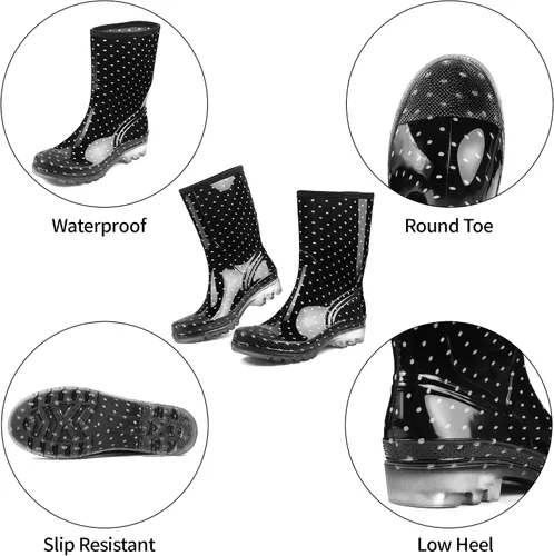Vista 33 de DKSUKO Waterproof Womens Rain Boots insulated,Lightweight Rubber fashion Boots in Gardening,Warm and Comfortable Wide Calf Rain Boots with Glossy in