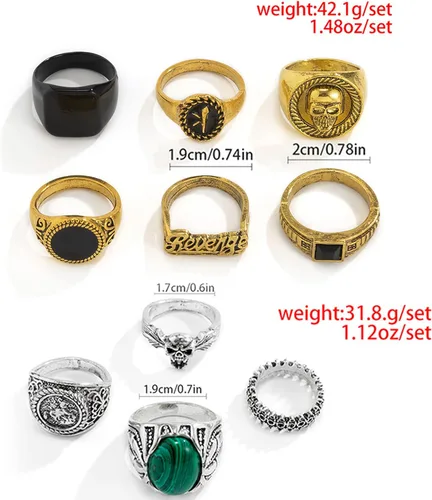 Vista 7 de Anillos punk vintage de oro y plata para hombres y mujeres, juego de anillos góticos geniales, anillos de nudillos apilables gruesos, anillos