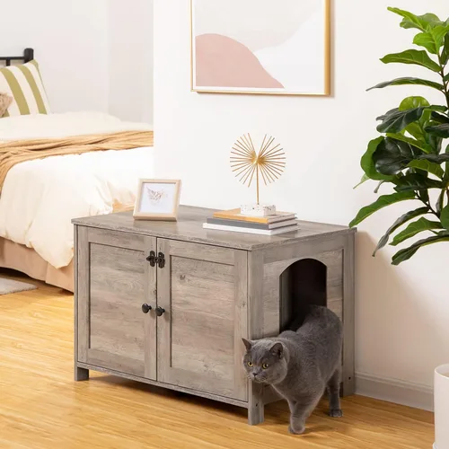Vista 3 de HOOBRO Gabinete para Caja de Arena, Mueble para Caja de Arena de Gato con Divisor Removible, Mueble Grande para Caja de Arena Oculta, Casa de Madera