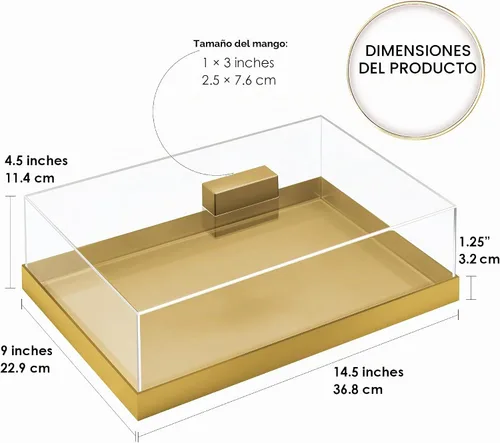 Vista 2 de Soporte acrílico para tartas Bandeja multifuncional para servir Elegante bandeja dorada para alimentos con tapa transparente Perfecto como
