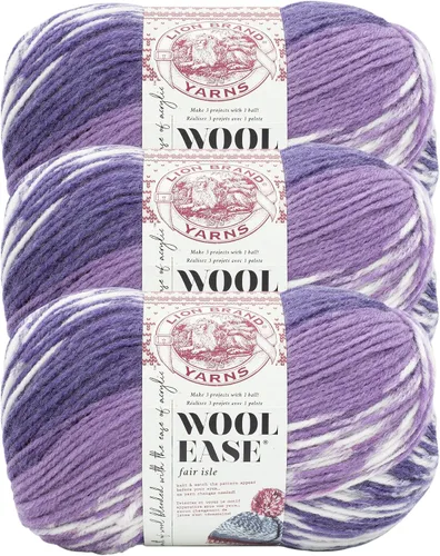 Vista 10 de Lion Brand Yarn - Ovillo de lana Wool Ease Fair Isle, hilo para tejer, color beige/oliva, 1 unidad Worsted Weight Wool Acrylic Blend Knit &