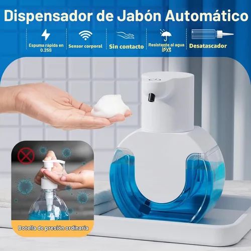 Vista 2 de Dispensador automático de jabón, sensor manos libres, 4 niveles de espuma ajustables, recargable y montaje en pared (15 oz/420 ml) para baño y cocina