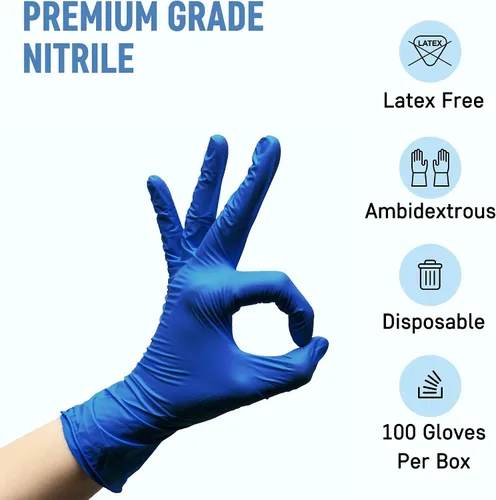 Vista 7 de Guantes de nitrilo desechables sin polvo - Paquete de 100 - Guantes de examen médico