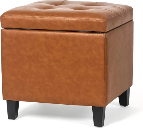 Vista 21 de Adeco Otomana moderna de cuero con ruedas, otomana cuadrada negra rodante de 18.8" con almacenamiento, taburete de tocador tapizado acolchado