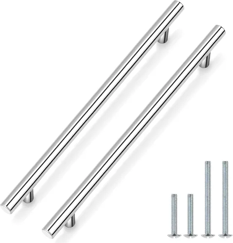 Vista 10 de Probrico Paquete de 5 manijas de gabinete de cocina cromadas pulidas para puerta de gabinete de 2-1/2 pulgadas, tiradores redondos de barra en T