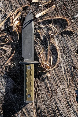 Vista 6 de Zero Tolerance 0006 Cuchillo de hoja fija, tang completo, hoja CPM 3V de 6 pulgadas, cuchillo de campo, mango G10 verde, funda Kydex duradera, hecho