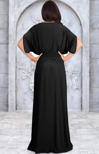 Vista 5 de KOH KOH Formal Short Sleeve Cocktail Flowy V-Neck Gown