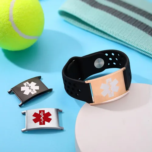 Vista 7 de Pulsera de alerta médica personalizada para mujeres y hombres, pulseras de identificación médica deportiva de silicona con grabado gratuito, pulsera
