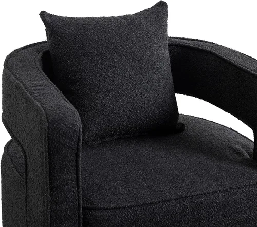 Vista 4 de Silla giratoria decorativa, silla moderna de barril para sala de estar, silla cuadrada cómoda de 360 grados con respaldo abierto, silla tapizada
