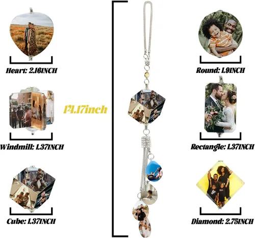 Vista 4 de WERWAES Los accesorios personalizados personalizados del espejo retrovisor del coche personalizan el colgante colgante de cristal de la foto