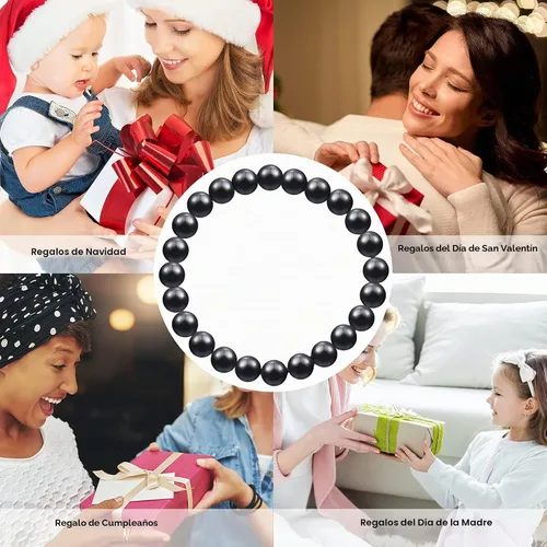 Vista 6 de Hicarer 2 pulseras de shungita negras con cuentas de shungita, piedras elásticas de cristal, joyería energética, poderoso defensor espiritual