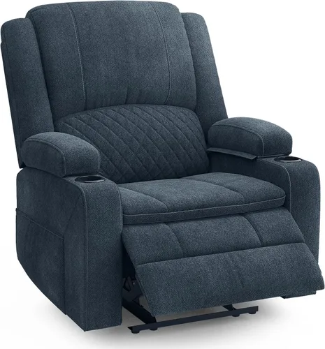 Vista 12 de Sofá reclinable de 3 plazas, sofá reclinable con consola elevable (tela, azul) Reclining Sofa with USB Removable Armrest, RV Sofa with Cup Holder