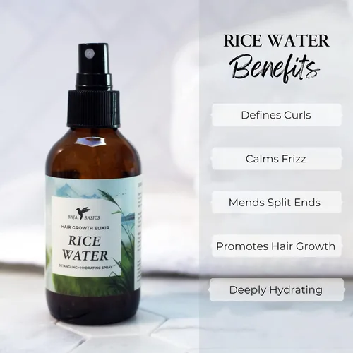 Vista 8 de Baja Basics, Agua de arroz para el crecimiento del cabello, grueso, fuerza, brillo, acondicionador sin enjuague para cuero cabelludo, hidratante